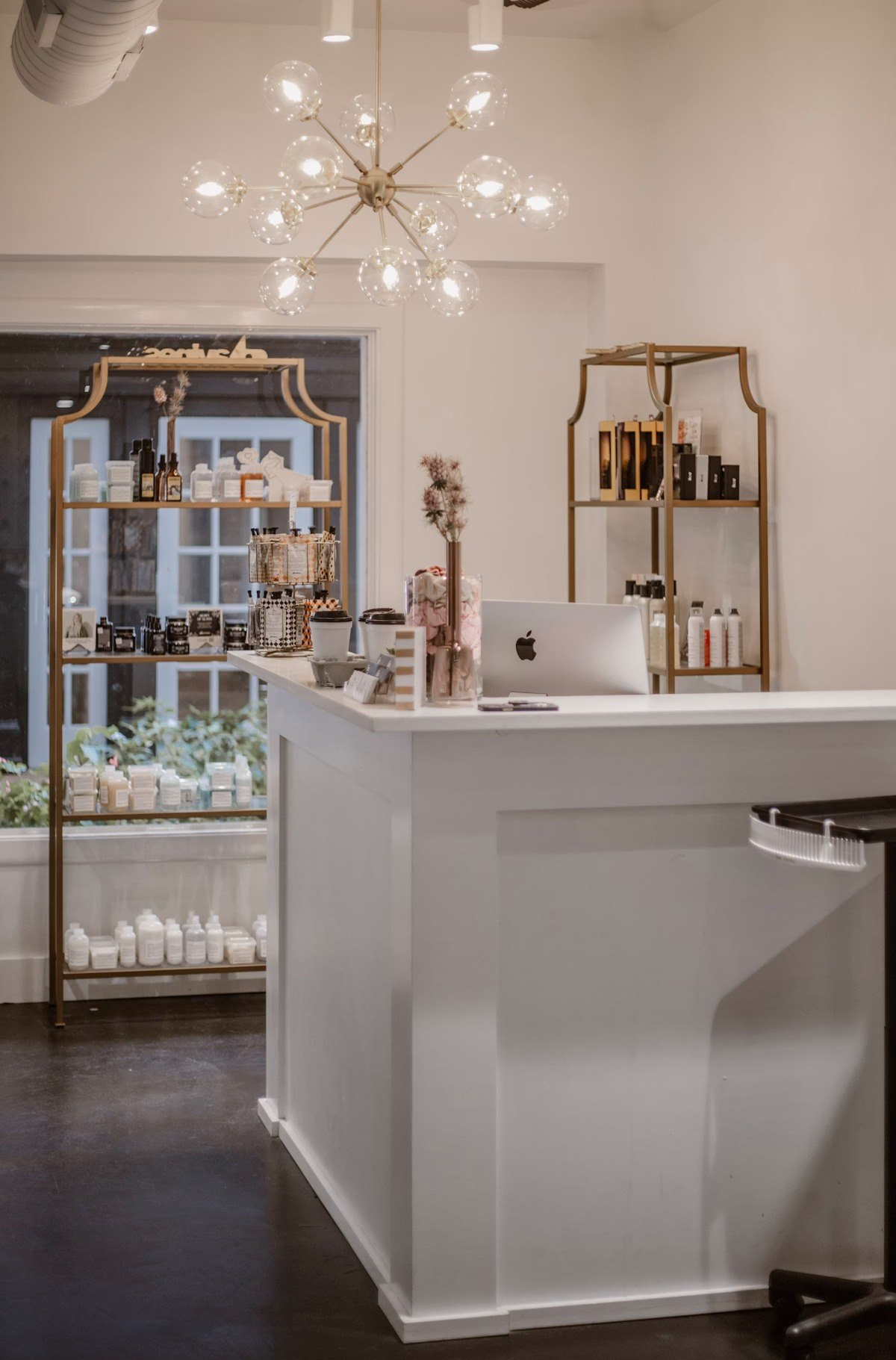 Salon counter and mirrors